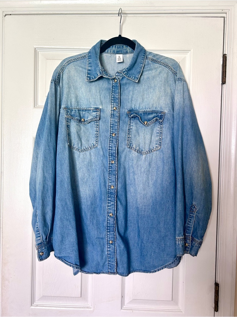 90s Mom Light Wash Button-up Denim Shirt, H&M, Size M